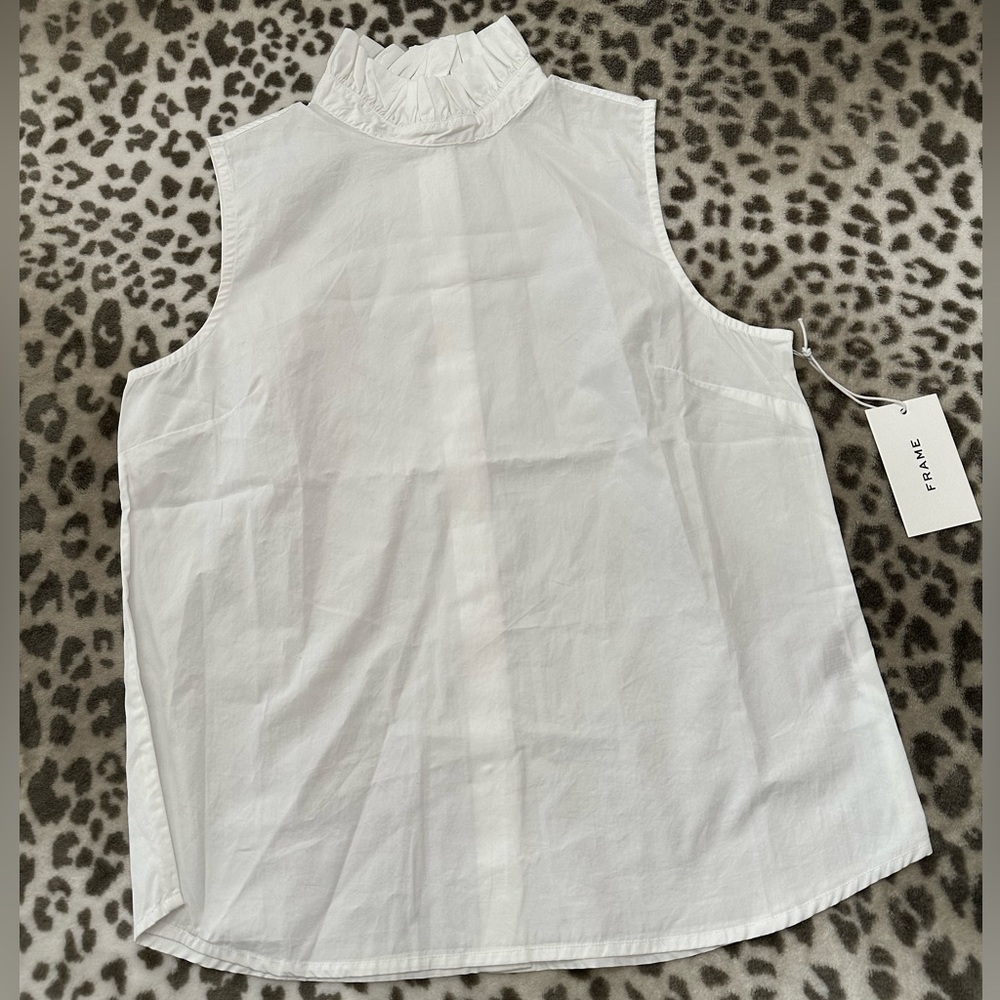 Frame Ruffle Mock Neck Sleeveless Blouse in White Size XS - Picture 5 of 16